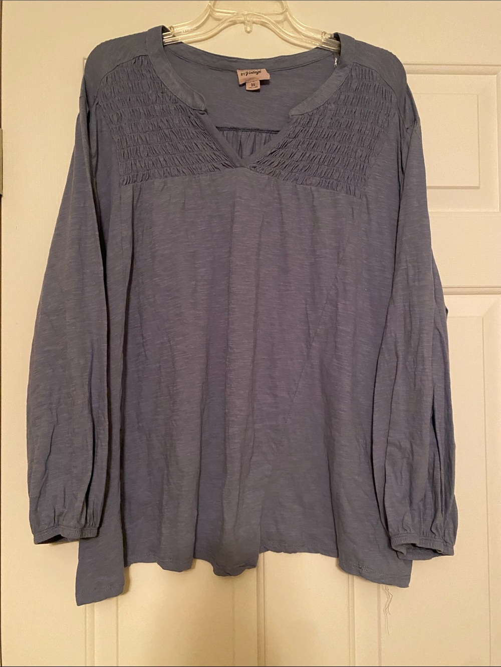 Como RE-Vintage Dusty Blue Smocked Yoke Top - Size 3X